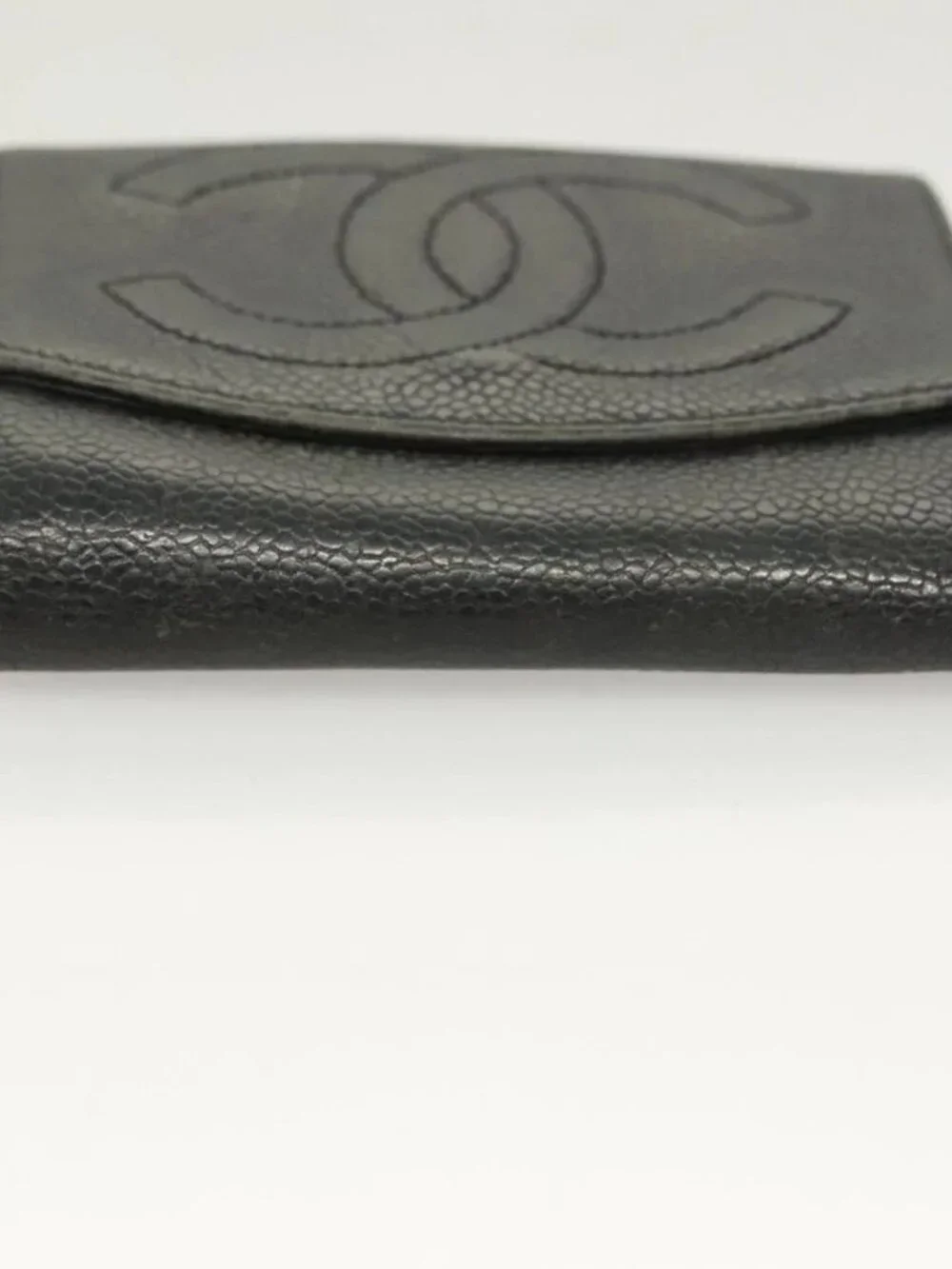 CHANEL Pouch Nylon Grained Calf Skin 2 Set Black Silver CC Auth bs28342